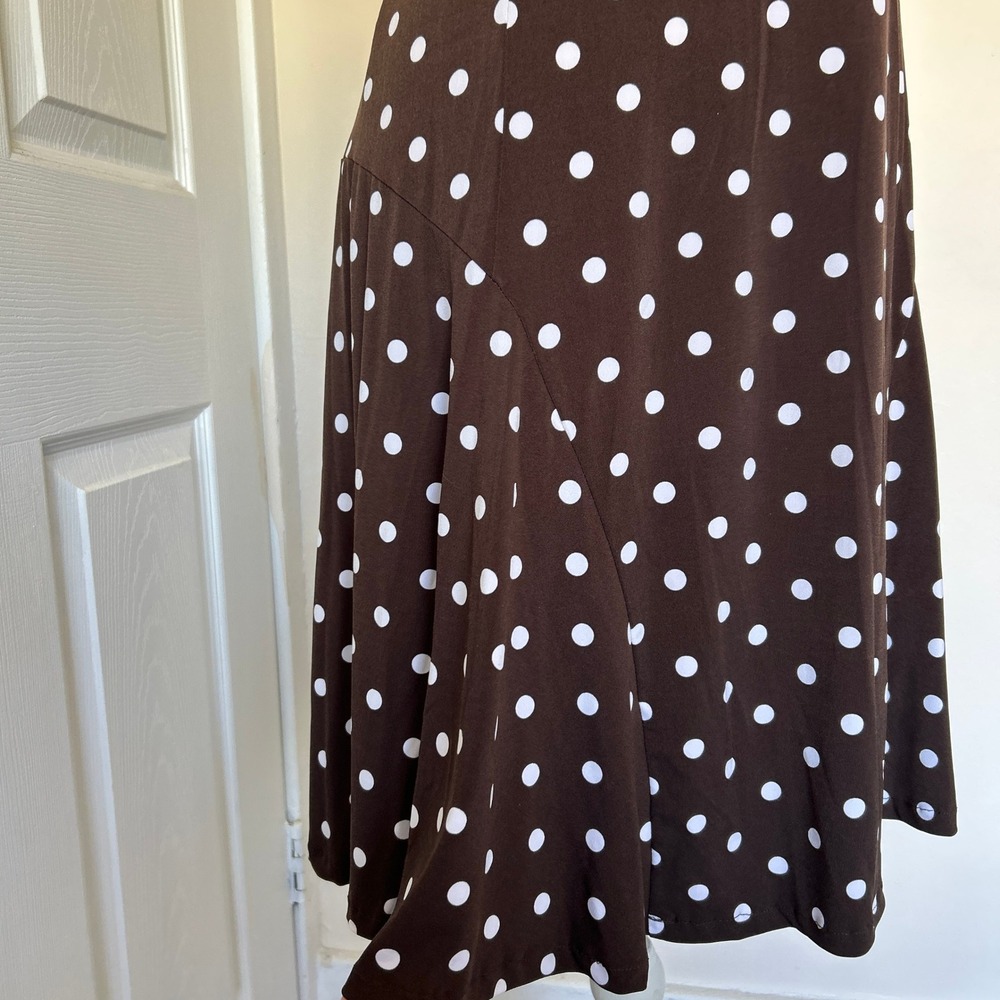 Susan Graver Womens Brown White Polka Dot Sleeveless Fit Flare Godet Dress XL - Picture 4 of 7